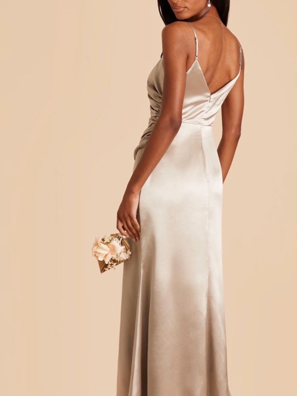Birdy Grey Satin Slip Maxi Dress in Champagne Beige